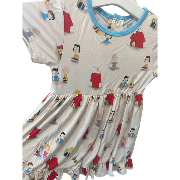 2T Bundle Of Joy Co Twirl Bodysuit Dress Bamboo Snoopy Peanuts Gang Print Soft - Picture 3 of 15